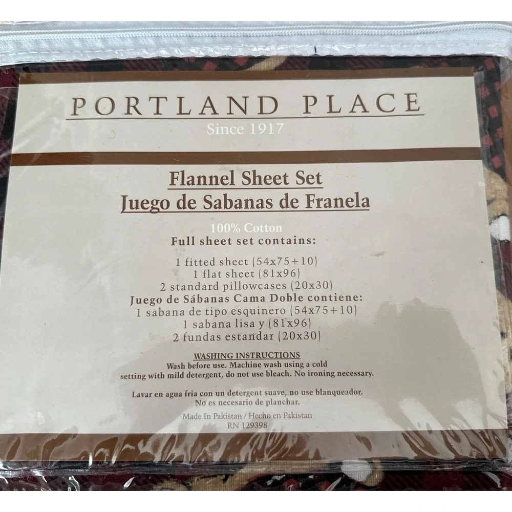 Portland Place Teddy Bear Flannel Sheet Set Full Size‎ 100% Cotton
